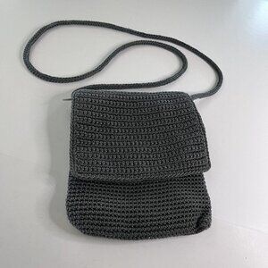The Sak Black Crochet Knit Crossbody Bag Lined Flap Closure Zip Pocket
